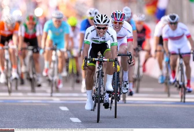 Caleb Ewan (Australia) collects the silver medal