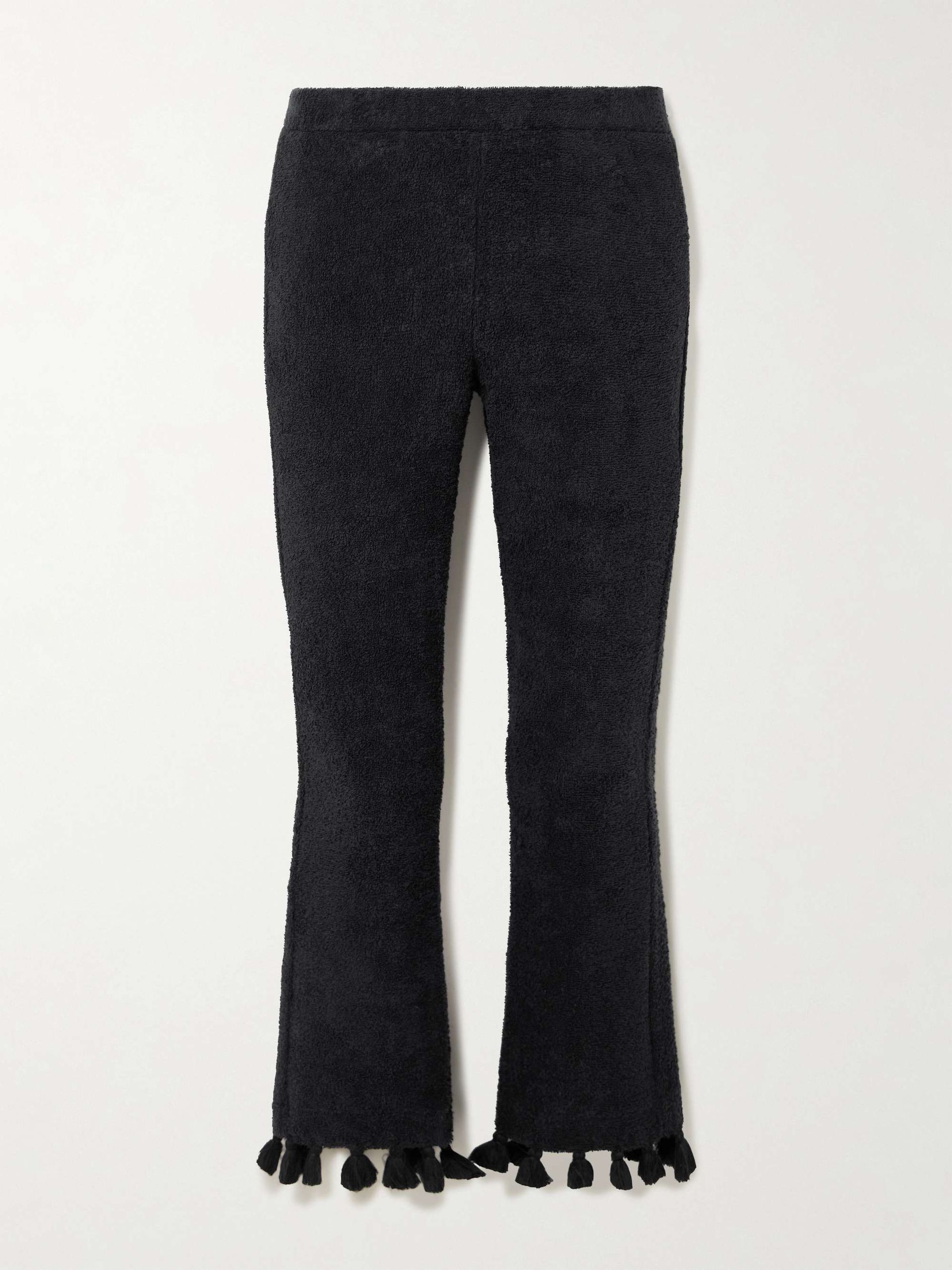 Cropped Tasseled Cotton-Terry Flared Pants