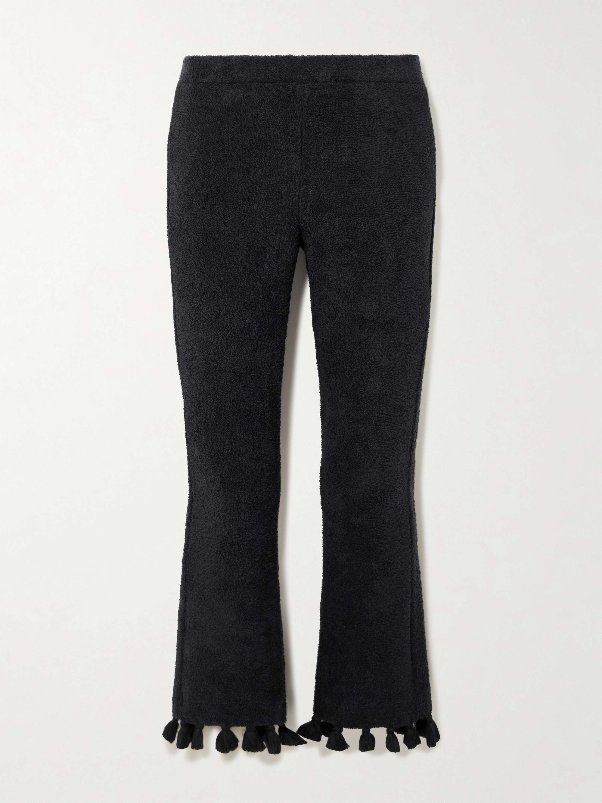 Cropped Tasseled Cotton-Terry Flared Pants
