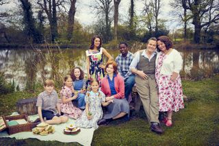 The Larkins - Pop Larkin [Bradley Walsh] and Ma Larkin [Joanna Scanlan] and the family. 