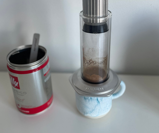 Aeropress Premium brewing an espresso shot