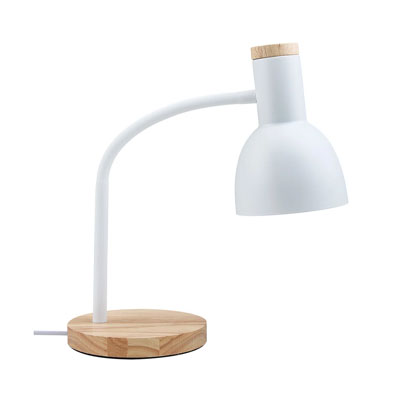 white adjustable table lamp with wooden base from Wayfair