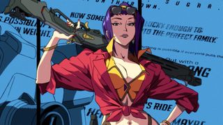 Stylized art of Overwatch 2 character Ashe as Cowboy Bebop&#039;s Faye Valentine