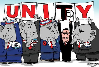 Political cartoon U.S. GOP party united Ted Cruz
