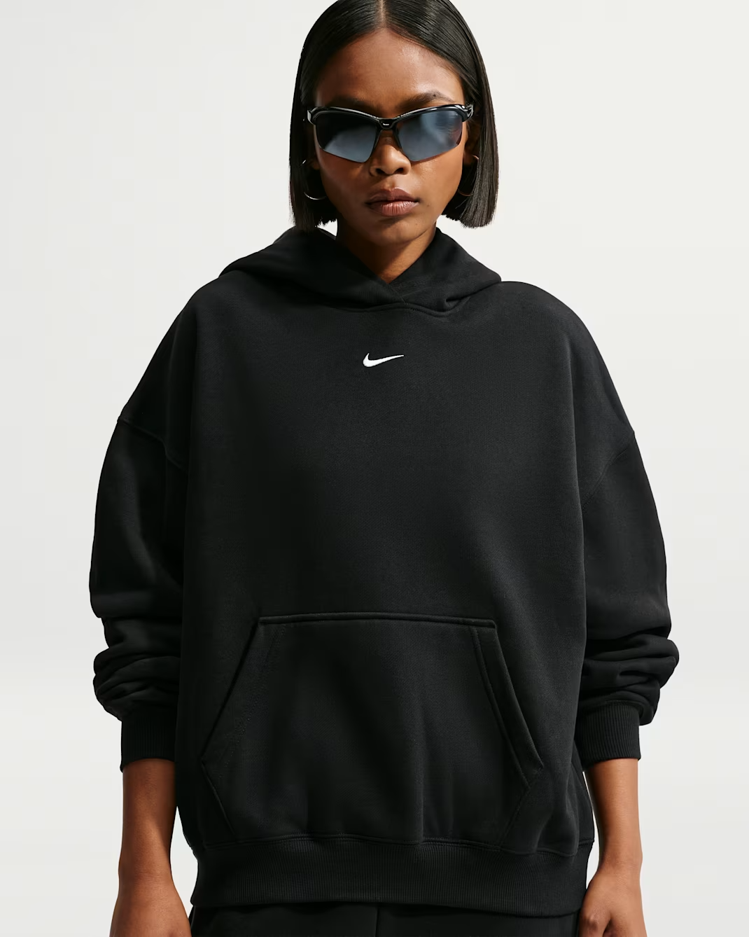 Nike Studio Fleece Medium Weight Women's Oversized Pullover Hoodie - Birch Heather/black - Size Xxs