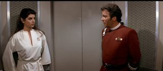 Saavik (Kirstie Alley) and Kirk (William Shatner) from Star Trek II: The Wrath of Khan.