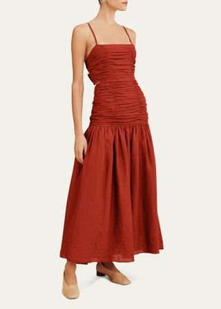 Posse, Aurelia Ruched Tie-Back Square-Neck Maxi Dress