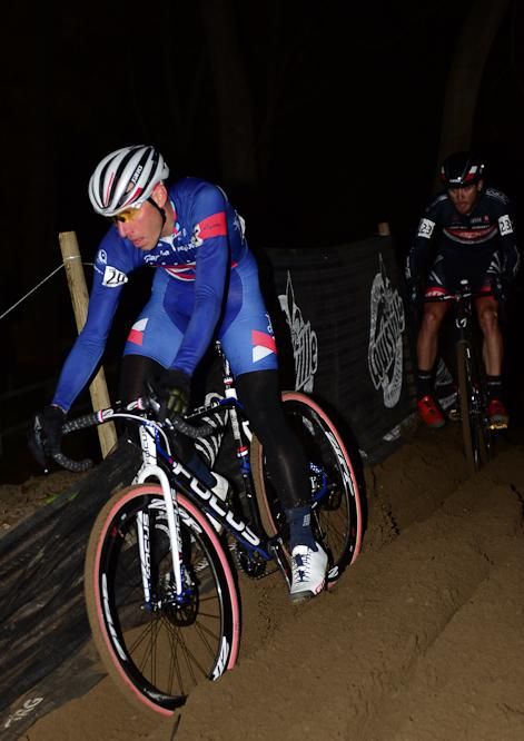 Jeremy Powers (Rapha Focus) attempting to take control of the race in the long sand pit