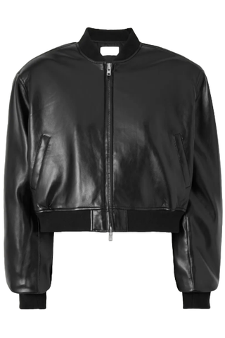 The Frankie Shop Micky Cropped Faux Leather Bomber Jacket (Was $435) 