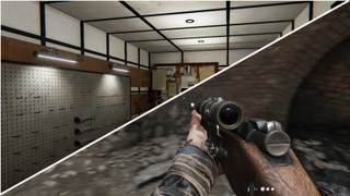 Phasmophobia and Hunt: Showdown in a split screen template to show different in-game effects.
