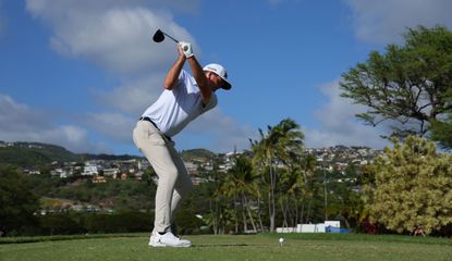 Keegan Bradley at the top of his backswing during the Sony Open