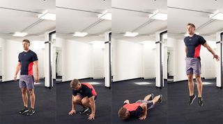 Four stages of the press-up burpee