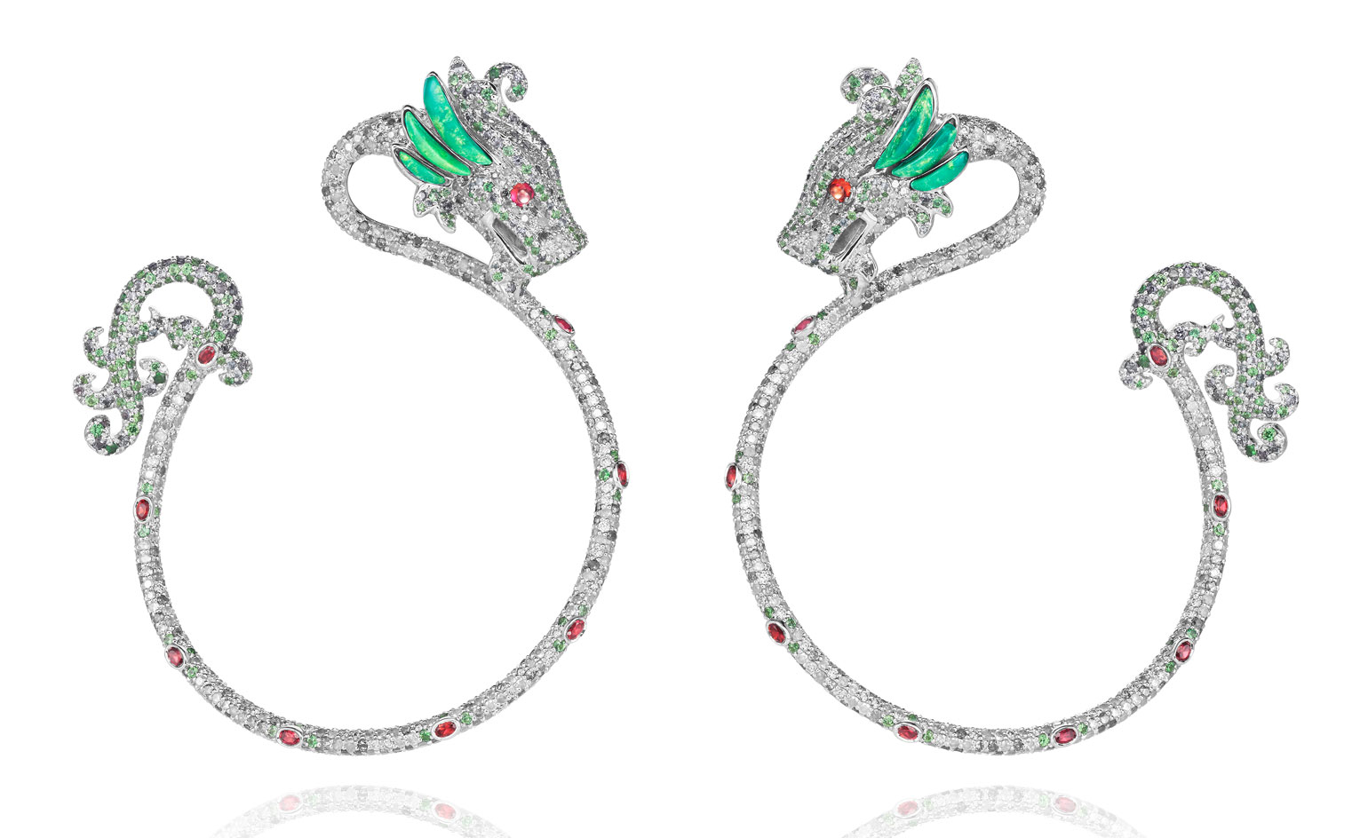 'Dragon' earrings with rubies