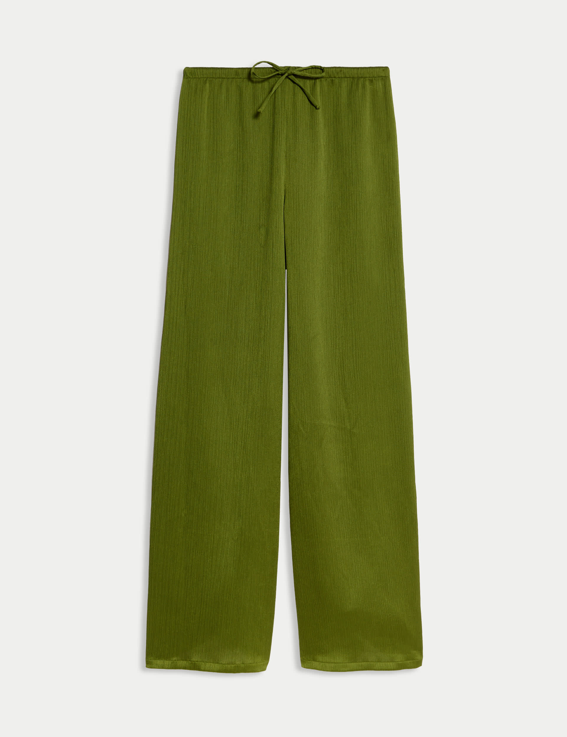 Plisse Drawstring Wide Leg Trousers
