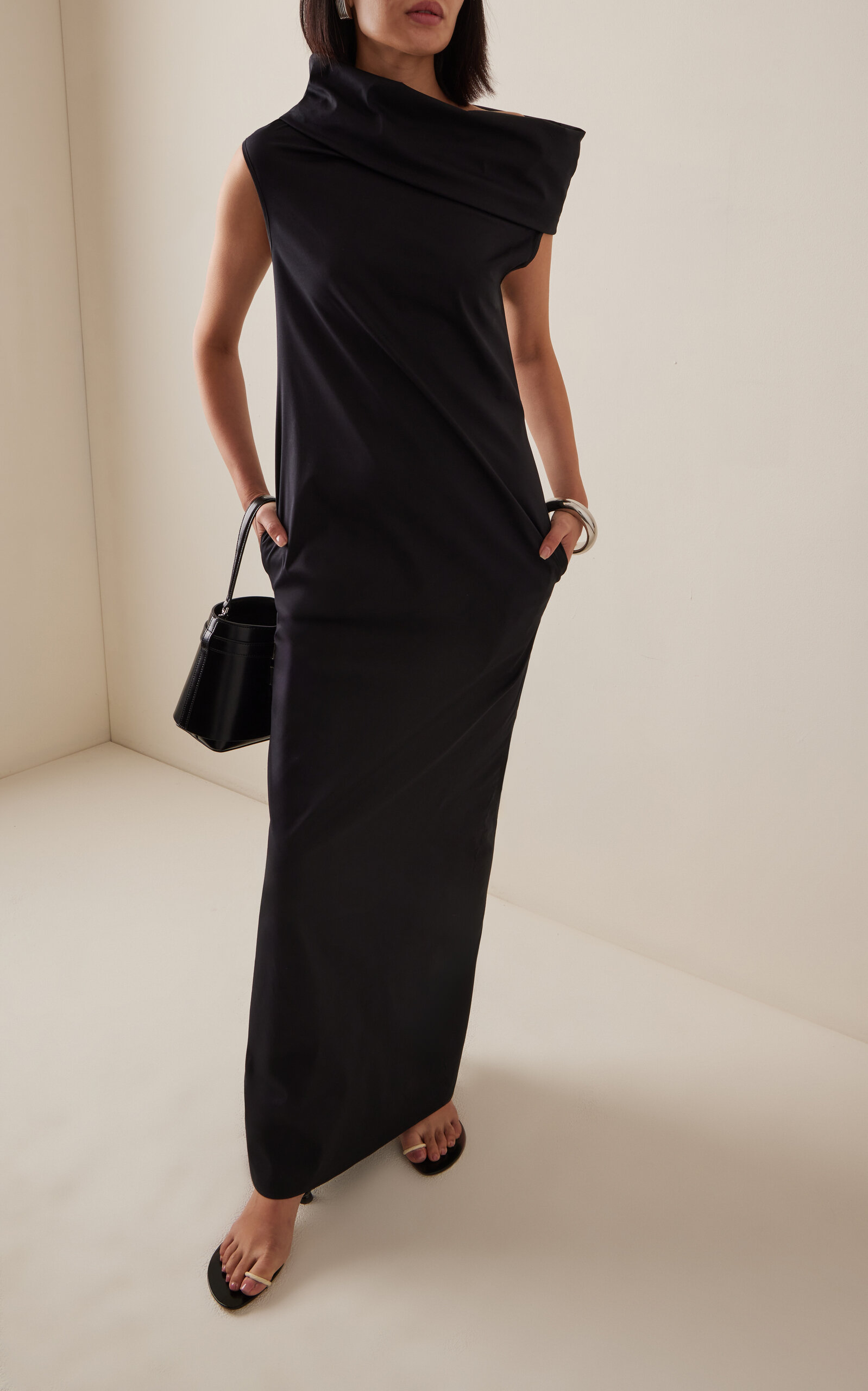 Off-The-Shoulder Draped Stretch-Cotton Maxi Dress
