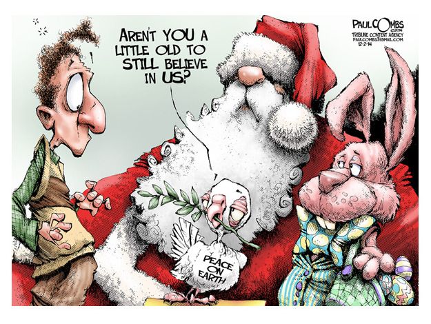 Editorial cartoon peace on earth belief