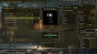 Monster Hunter Wilds - The Forge/Upgrade Armor UI showing Chainmail Headgear and how it can be upgraded