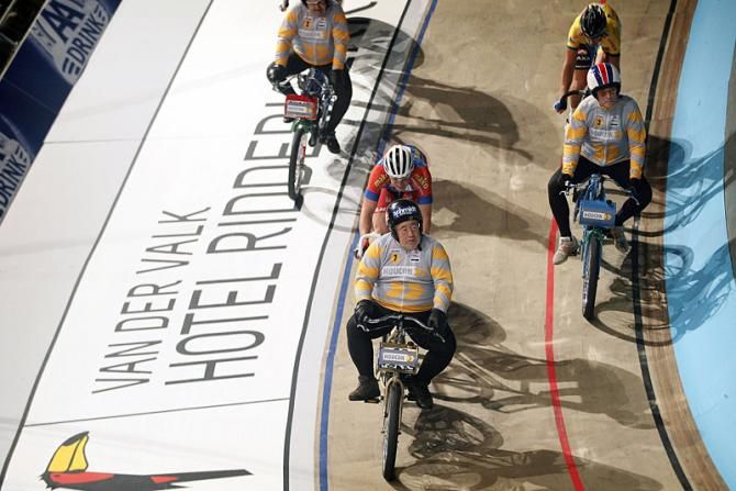 One of two derny heats on the opening day in Rotterdam