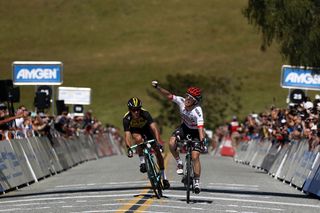 Rafal Majka (Bora-Hansgrohe) gets the better of George Bennett (LottoNL-Jumbo) to win stage 2