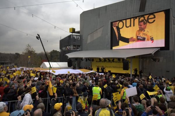 Evans on the big screen at Federation Square