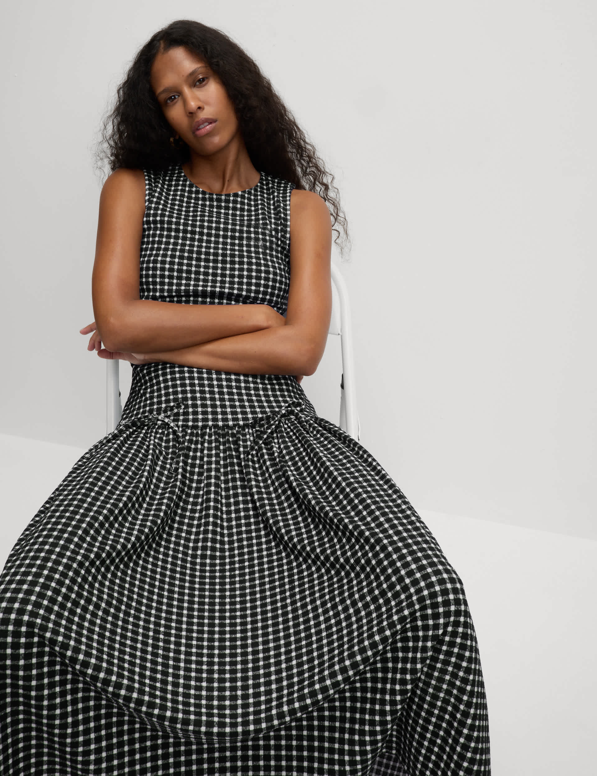 Checked Midi Waisted Dress