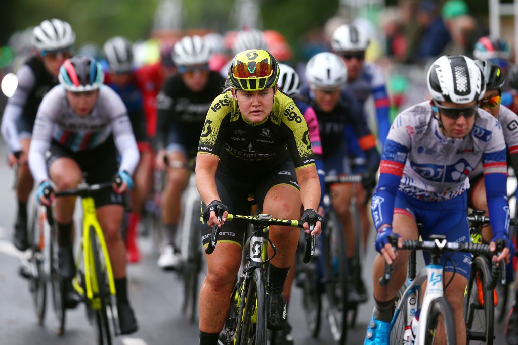 Georgia Williams finishes stage 1 at the Ovo Energy Women's Tour