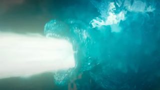 Godzilla roars as he blasts his Heat Ray in Godzilla Minus One.