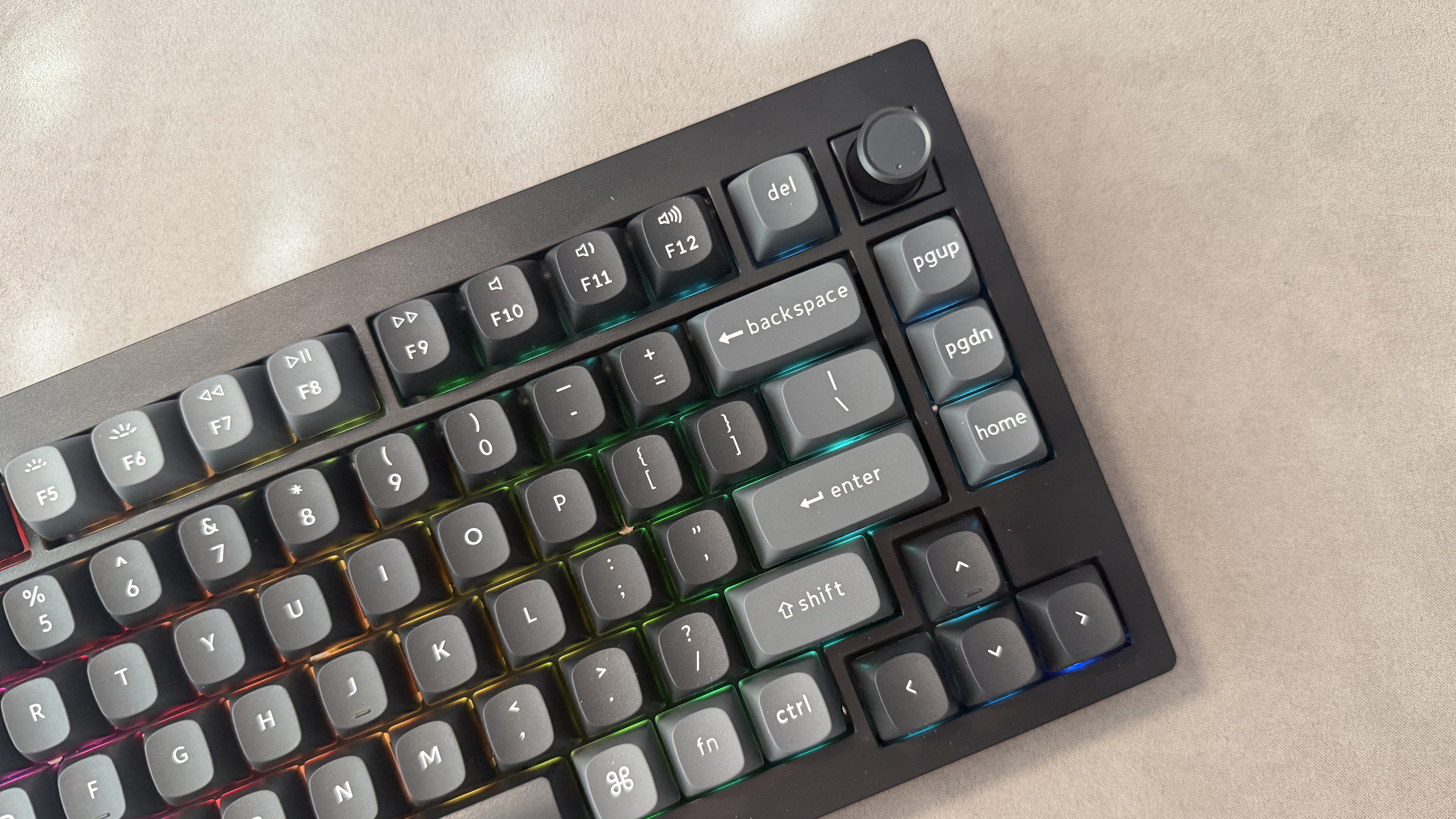 The Keychron V1 Ultra 8K at a diagonal angle shown from above.