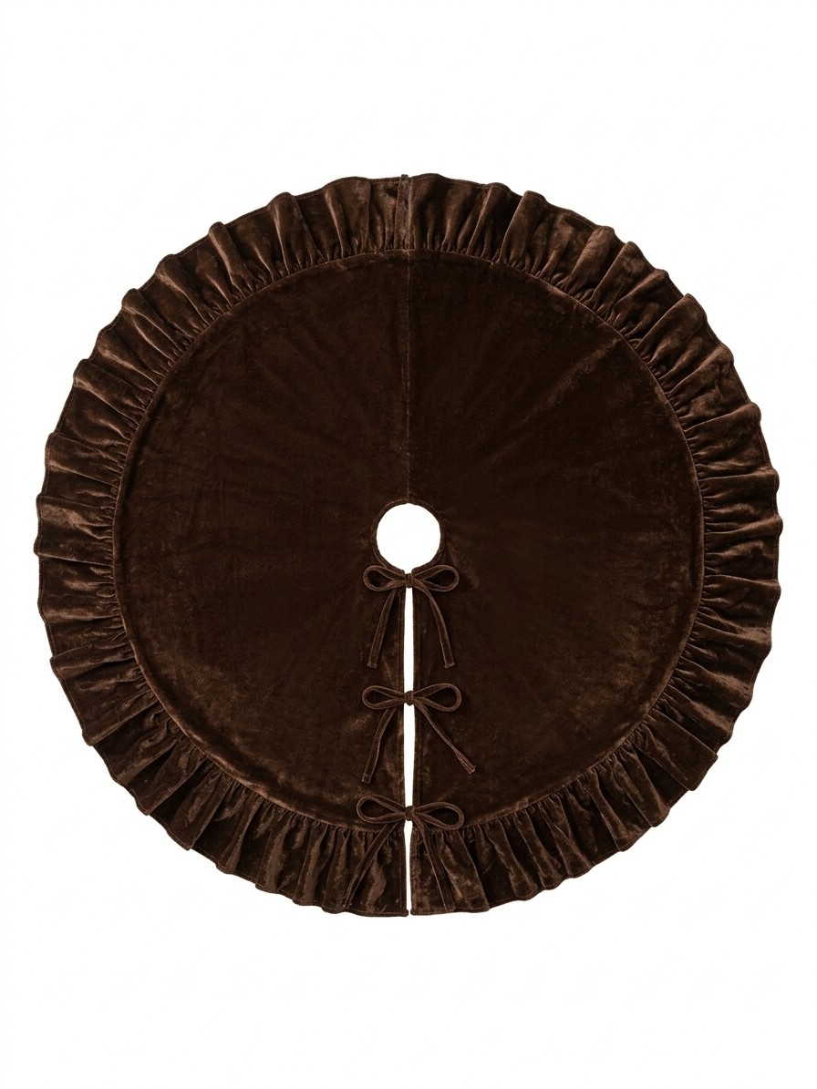 Deggodech 90 Cm / 35 Inches Chocolate Brown Ruffled Christmas Tree Skirt