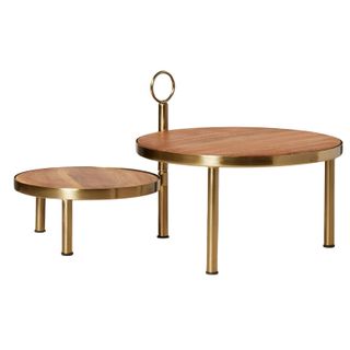 Tiered Wood & Metal Nested Round Serving Stand Brass/brown - & Hand With Magnolia