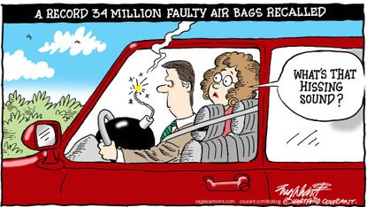 Editorial cartoon World Air Bag Recall