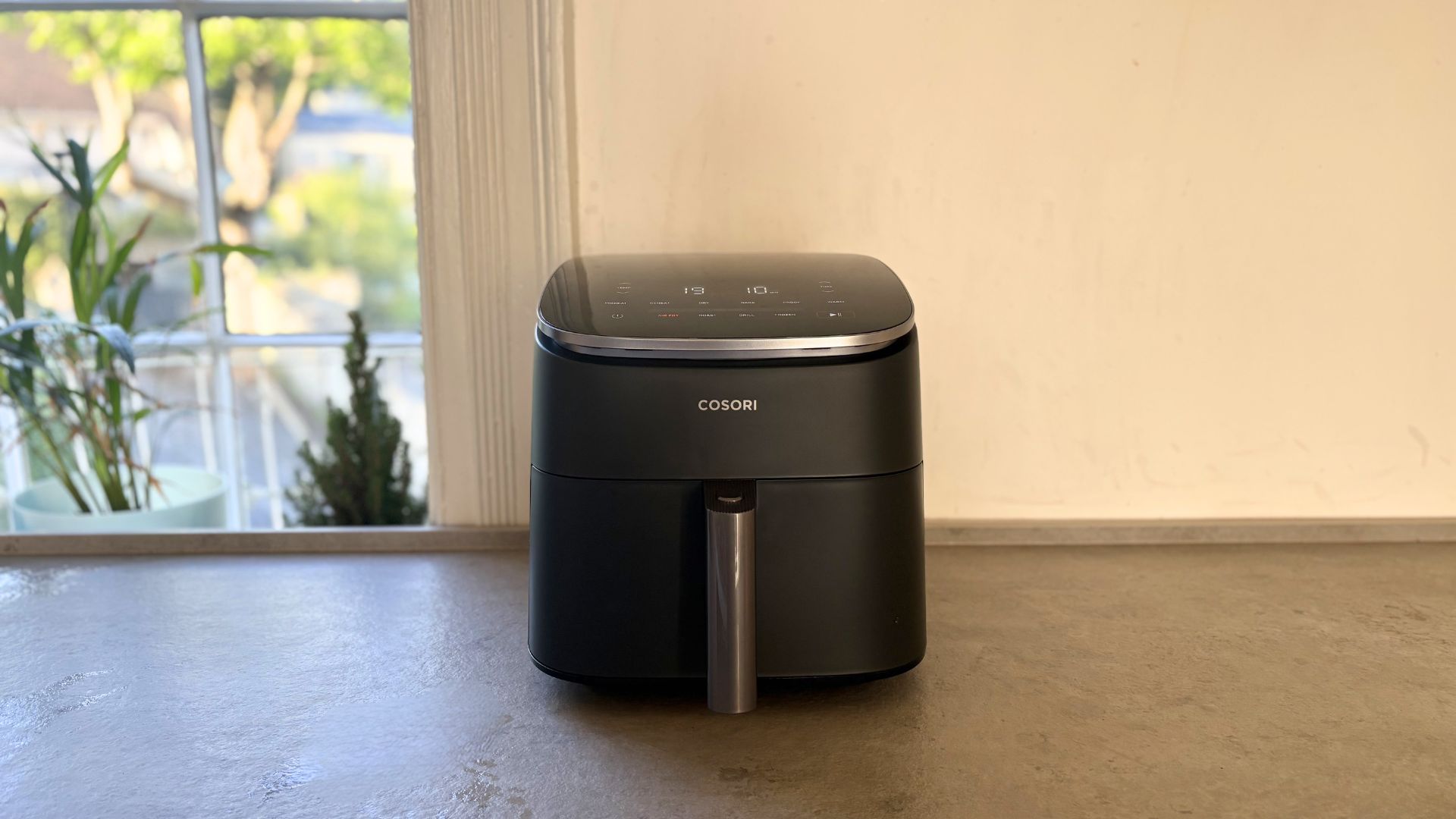 Testing the Cosori TurboBlaze 6L Air Fryer, showing it on the counter