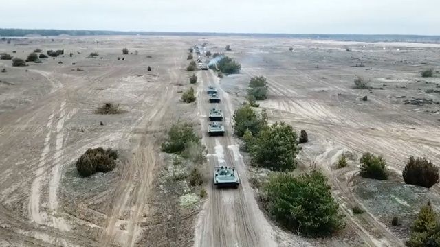 A still of joint military drills by Belarusian and Russian troops