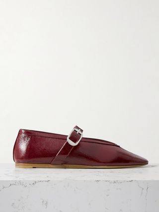 Stella Textured Patent-Leather Mary Jane Ballet Flats