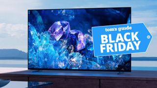 Image of the Sony Bravia XR A80K OLED TV with a Black Friday deal tag