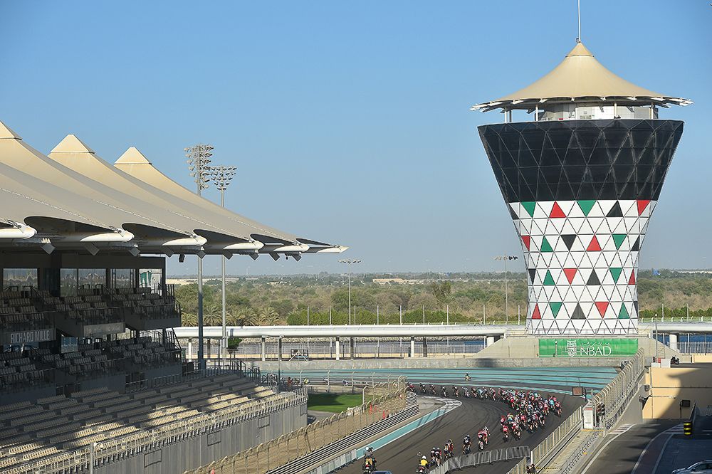 The Abu Dhabi peloton in action at the Yas Marina Formula One track.