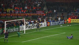 MOSCOW - MAY 21: John Terry of Chelsea misses a penalty during the UEFA Champions League Final match between Manchester United and Chelsea at the Luzhniki Stadium on May 21, 2008 in Moscow, Russia. (Photo by Michael Steele/Getty Images)