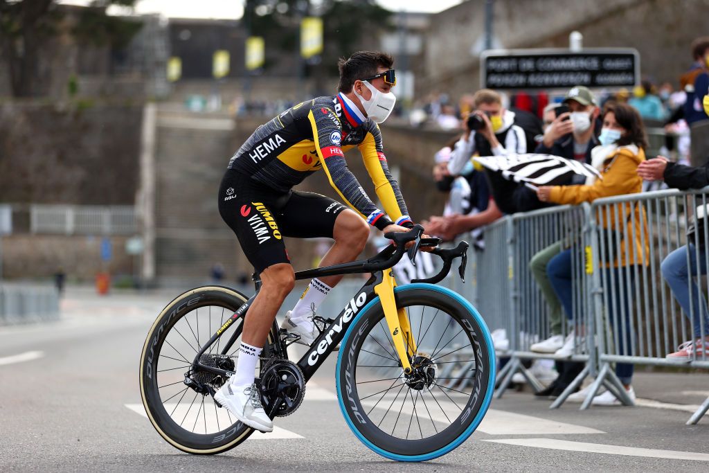 BREST FRANCE JUNE 24 Primo Rogli of Slovenia and Team JumboVisma during the 108th Tour de France 2021 Team Presentation LeTour TDF2021 on June 24 2021 in Brest France Photo by Michael SteeleGetty Images