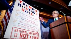 Senate Minority Leader Chuck Schumer (D-N.Y.) protests President Donald Trump's withdrawal of intelligence chief nominee