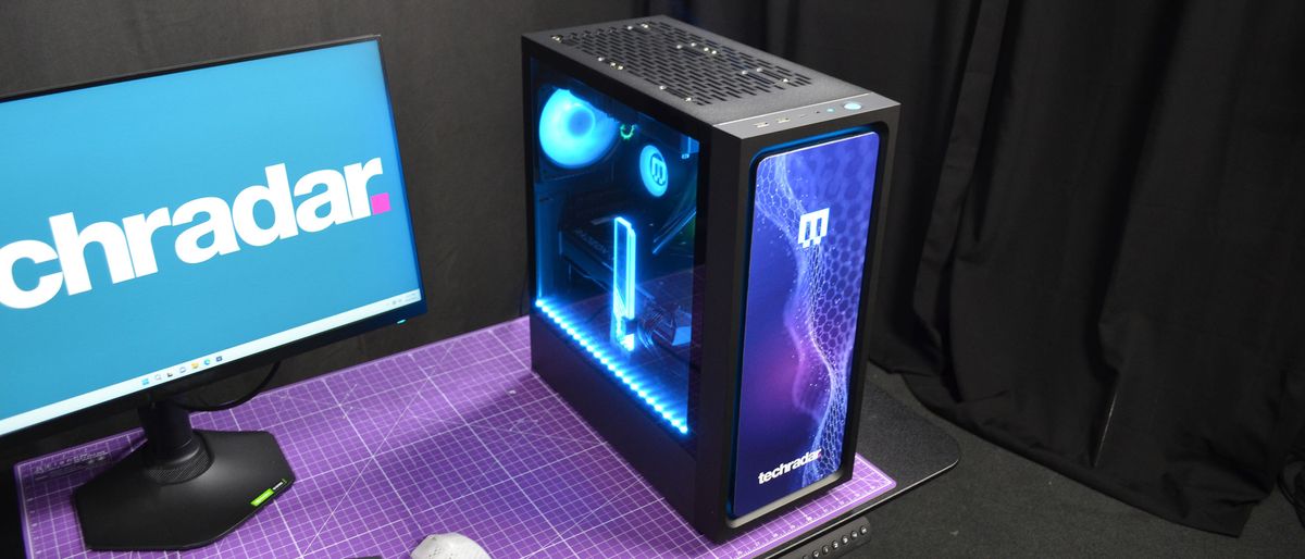 A Maingear MG-1 AMD Advantage gaming PC on a desk