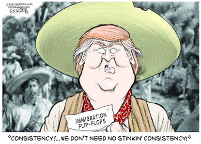 Political cartoon U.S. 2016 election Donald Trump immigration