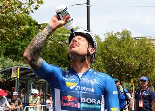 ADELAIDE AUSTRALIA JANUARY 26 Stage Winner Australian Sam Welsford riding for Red BullBoraHansgrohe cools off after the race during day nine of the 2025 Tour Down Under on January 26 2025 in Adelaide Australia Photo by Sarah ReedGetty Images