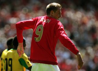 Peter Crouch celebrates with the robot dance after scoring for England against Jamaica in June 2006.