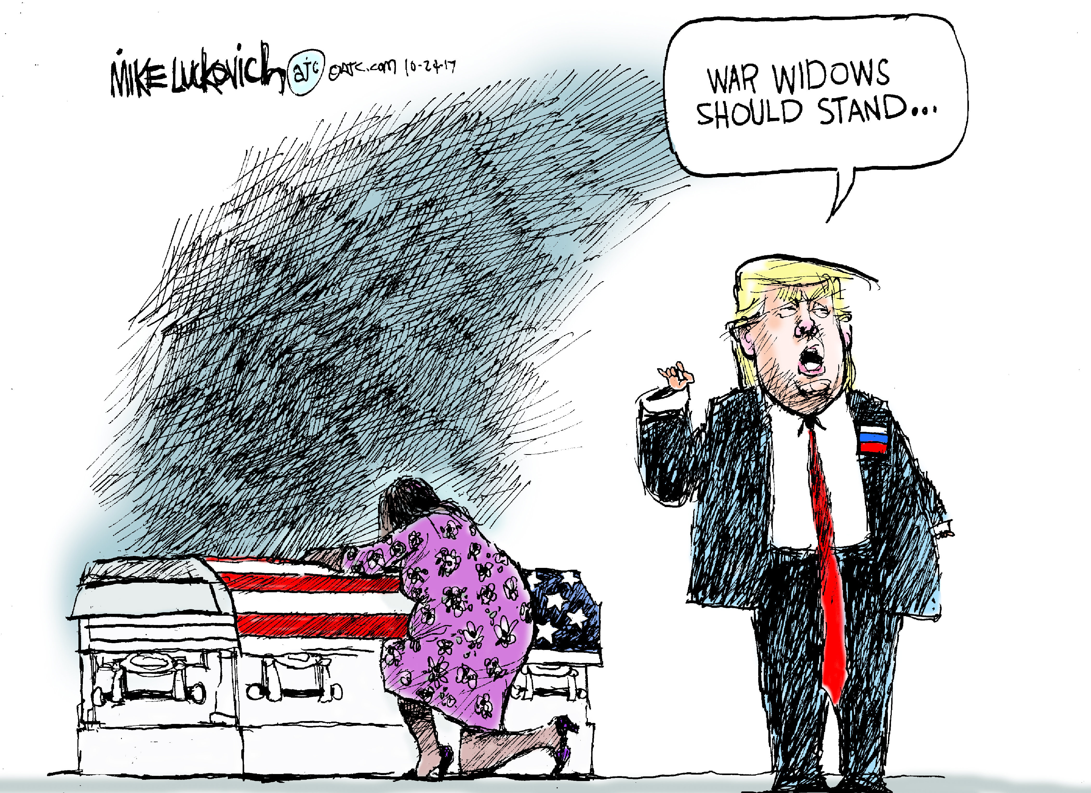 Political cartoon U.S. Trump widow fallen soldier