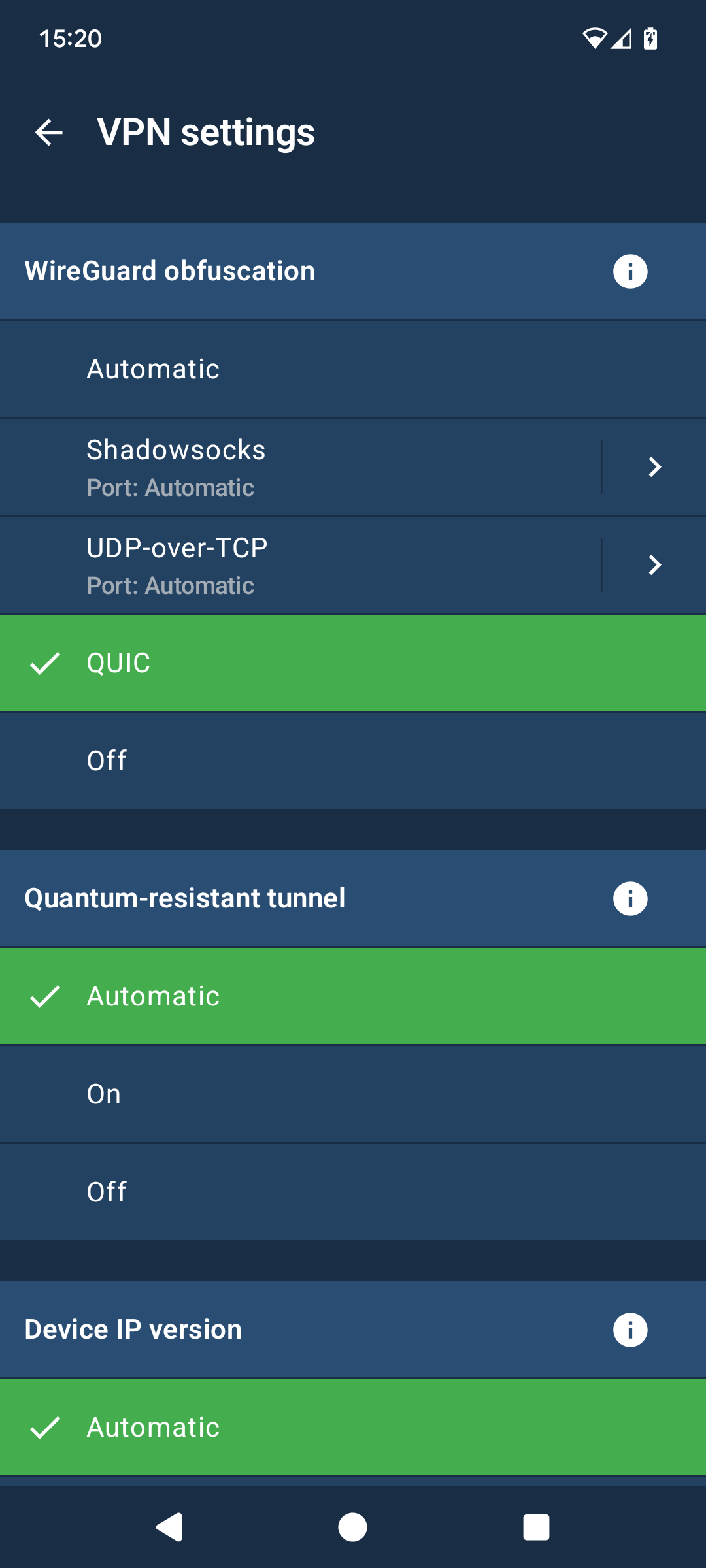 how to set up Mullvad QUIC on mobile