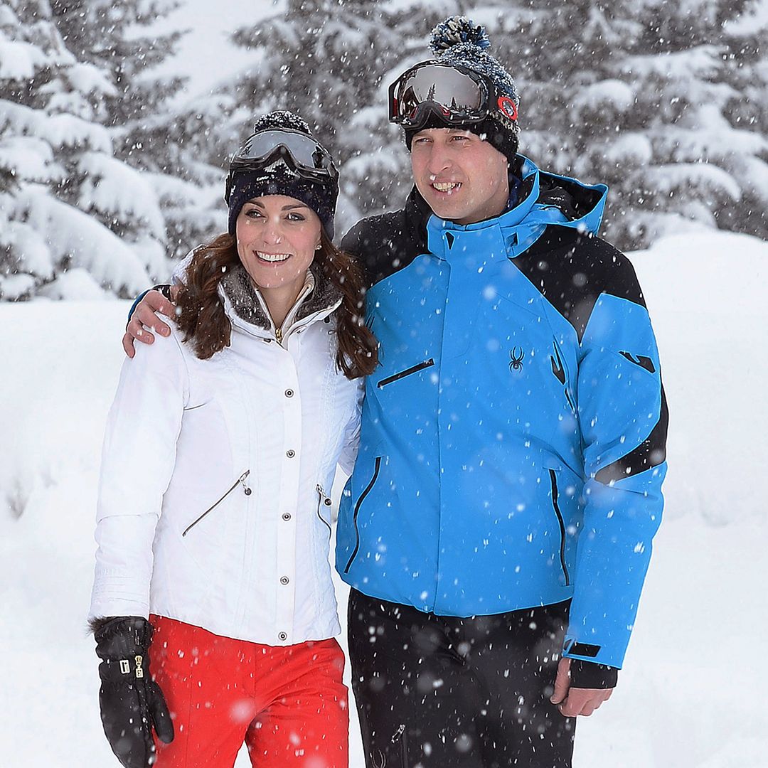 Kate Middleton and Prince William during a private break skiing at an undisclosed location in the French Alps on March 3, 2016.