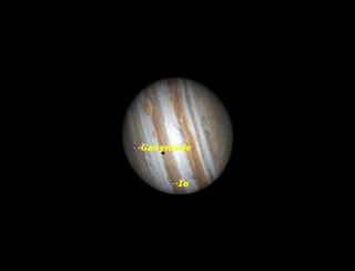 Observers in western North America will see two of Jupiter’s moons cross the planet’s face, followed by Io’s shadow and the Great Red Spot at the end of March 2012.