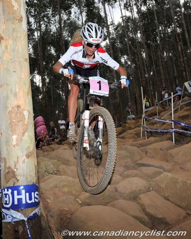 Jolanda Neff (Switzerland) on her way to winning the U23 world championship cross country race.