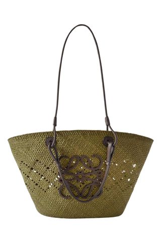 Loewe Paula's Ibiza Anagram medium appliquéd leather-trimmed perforated raffia tote