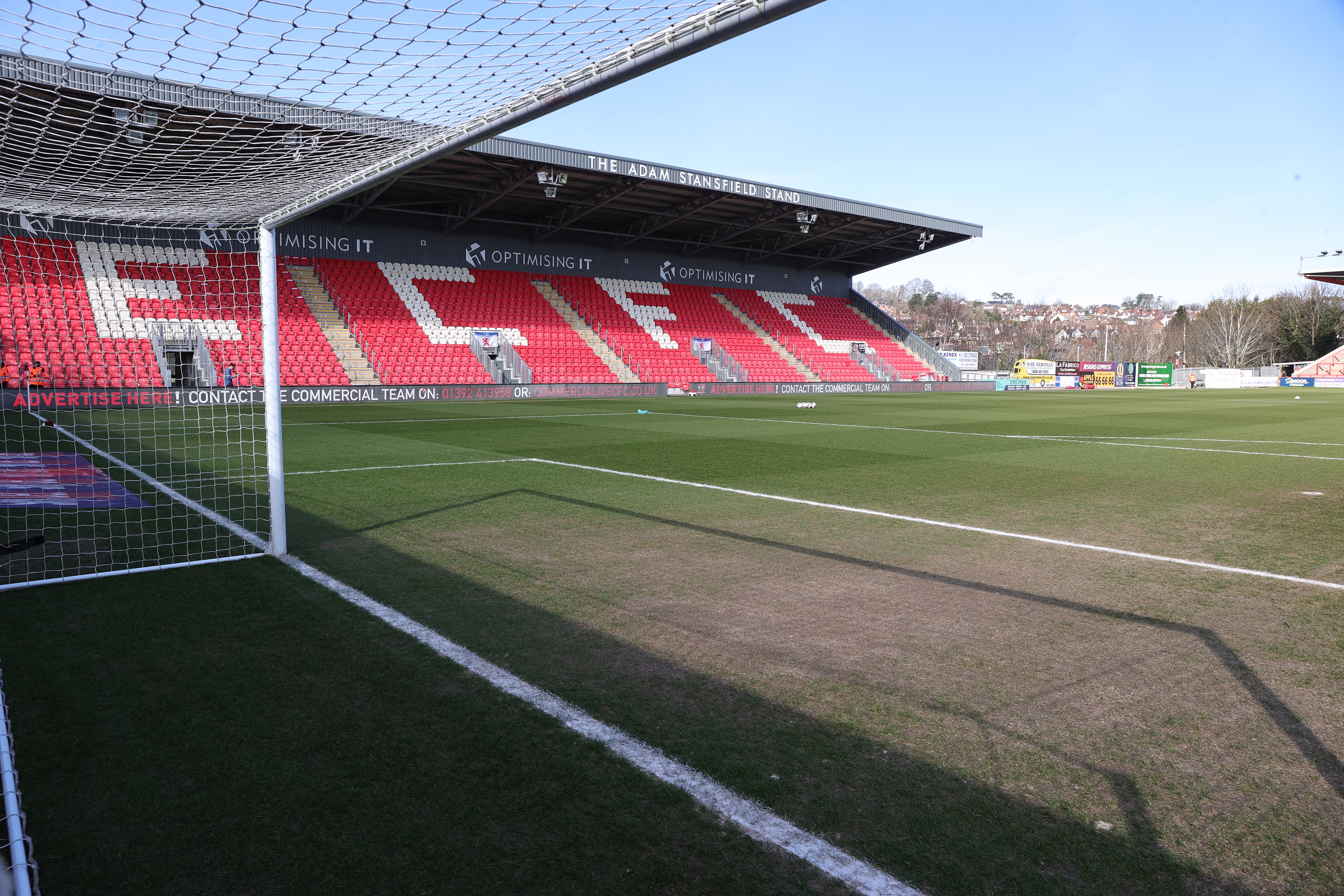 EXETER, ENGLAND - MARCH 01: A general view of St James Park prior to the Sky Bet League One match between Exeter City FC and Northampton Town FC at St James Park on March 01, 2025 in Exeter, England. (Photo by Pete Norton/Getty Images)